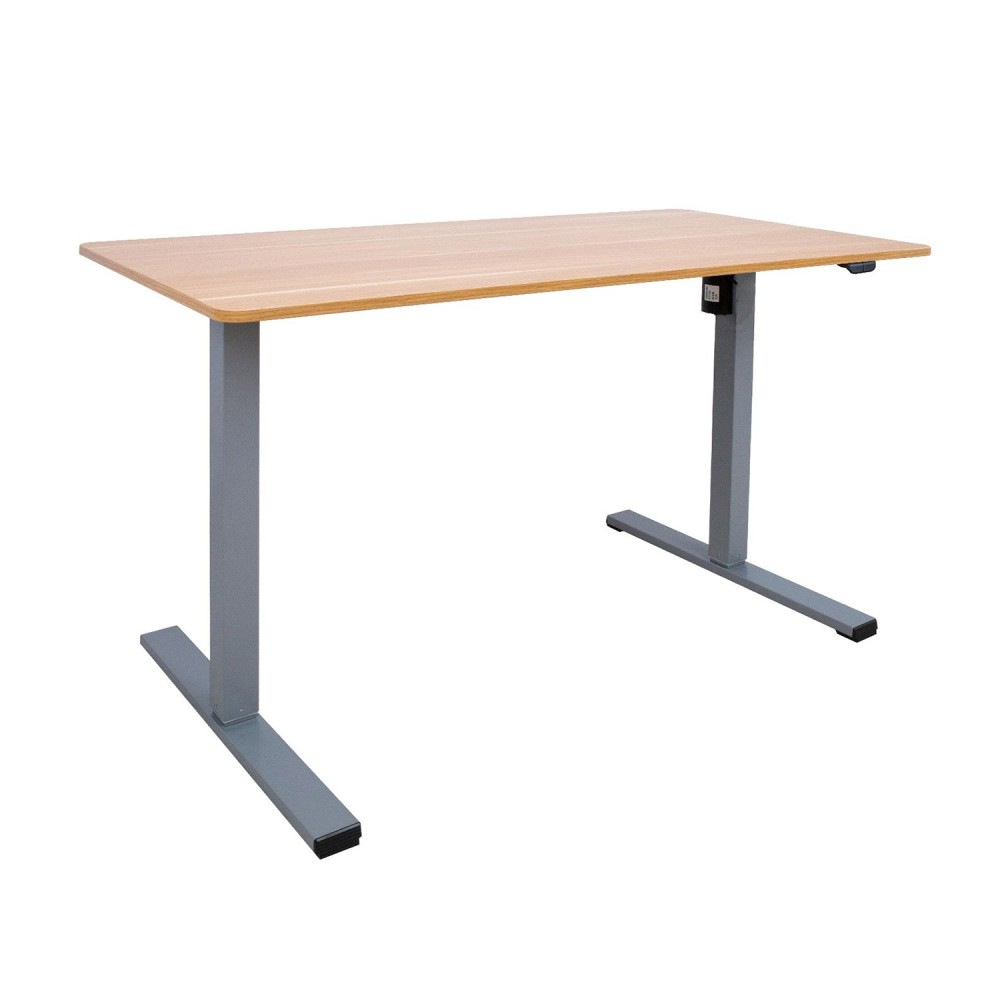 Töölaud ERGO OPTIMAL 1-mootoriga 140x70xH71-116cm, hikkoripuu/hõbehall