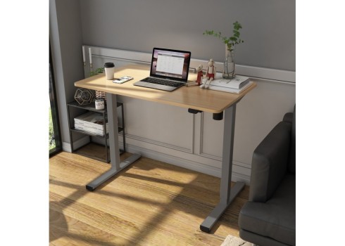 Töölaud ERGO OPTIMAL 1-mootoriga 140x70xH71-116cm, hikkoripuu/hõbehall