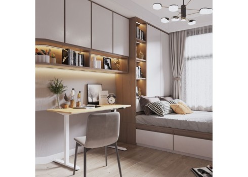 Töölaud ERGO LIGHT 1-mootoriga 120x60xH73-118cm, tamm/valge