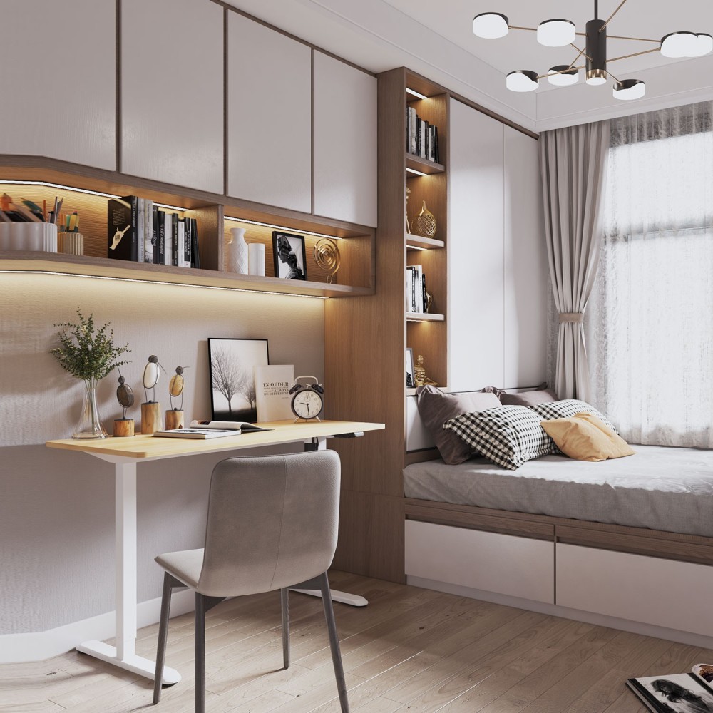 Töölaud ERGO LIGHT 1-mootoriga 120x60xH73-118cm, tamm/valge