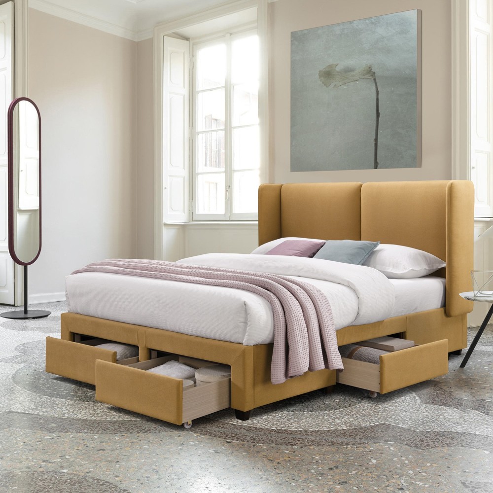 Voodi SUGI madratsiga HARMONY DUO 160x200cm, kollane