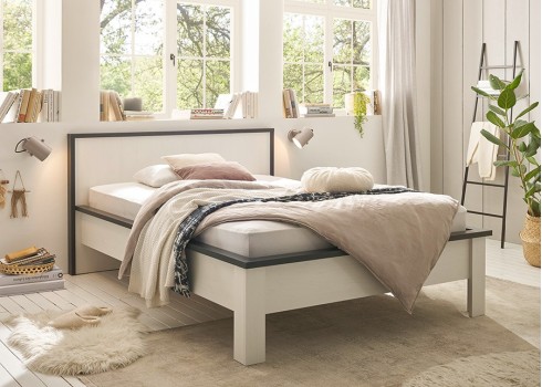 Voodi SHERWOOD valge mänd / hall, mööbel, magamistoamööbel, voodid