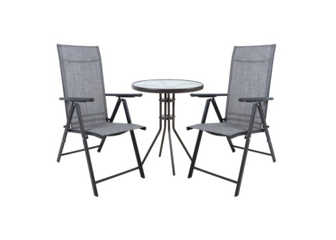 Aiamööblikomplekt DUBLIN laud ja 2 kokkupandavat tooli, hall