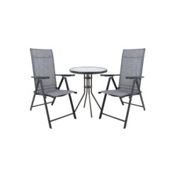 Aiamööblikomplekt DUBLIN laud ja 2 kokkupandavat tooli, hall