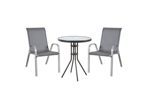 Aiamööblikomplekt DUBLIN laud ja 2 tooli, hall