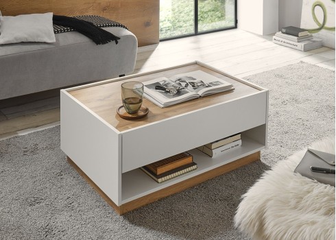 Diivanilaud CITY valge / tamm, 90x60xH38 cm