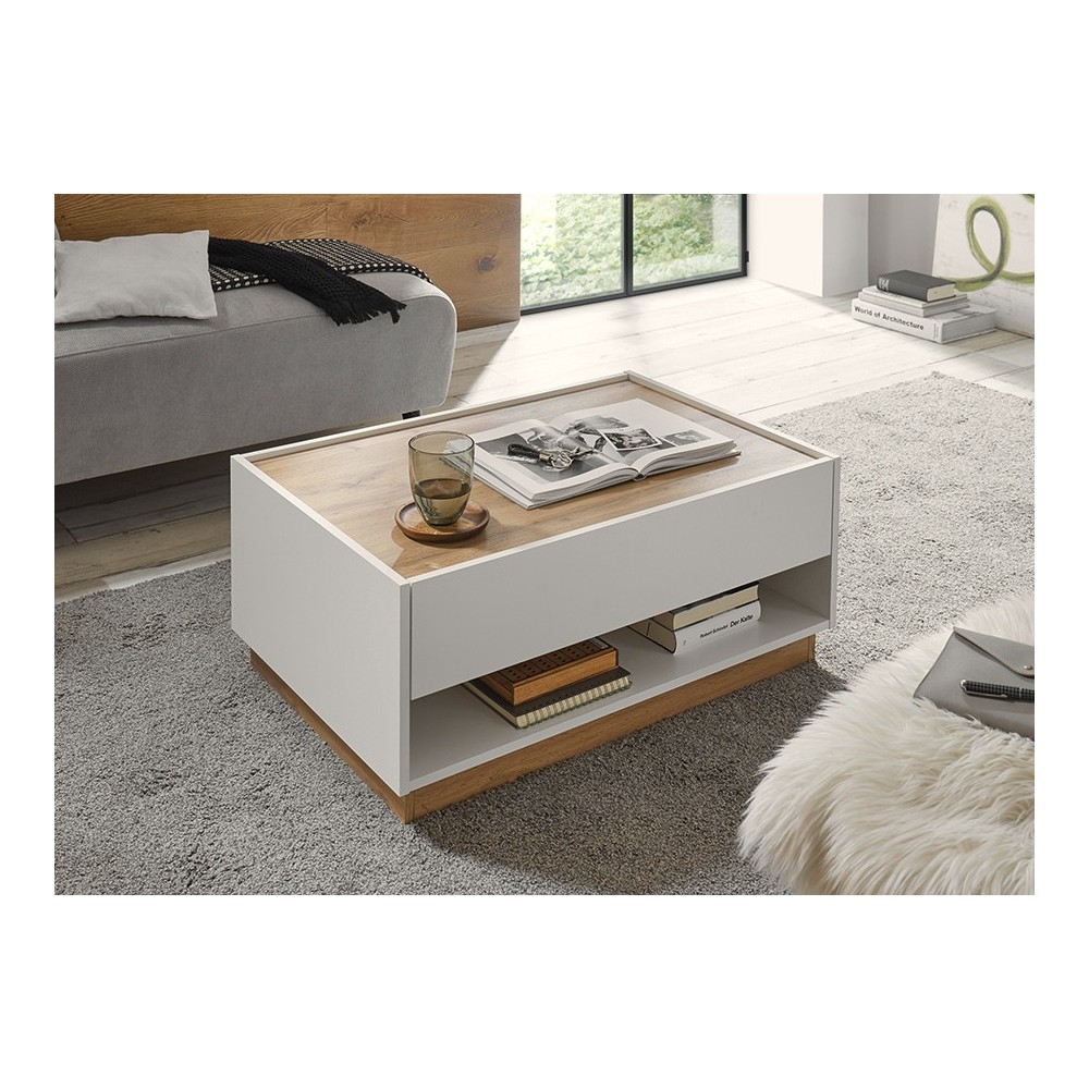 Diivanilaud CITY valge / tamm, 90x60xH38 cm