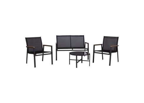 Aiamööblikomplekt CANAAN laud, pink ja 2 tooli, must