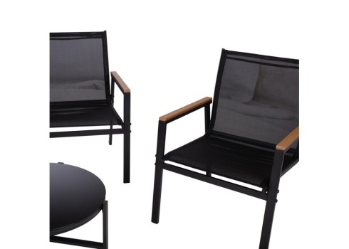 Aiamööblikomplekt CANAAN laud, pink ja 2 tooli, must