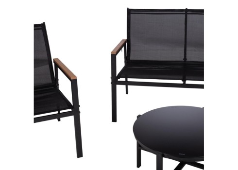 Aiamööblikomplekt CANAAN laud, pink ja 2 tooli, must