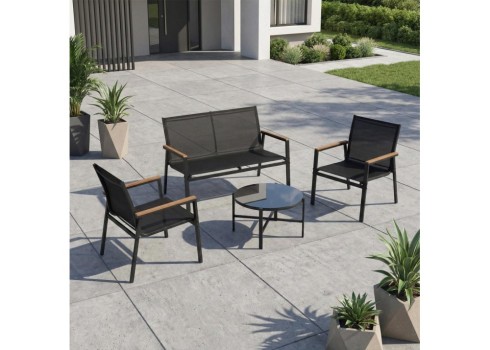 Aiamööblikomplekt CANAAN laud, pink ja 2 tooli, must