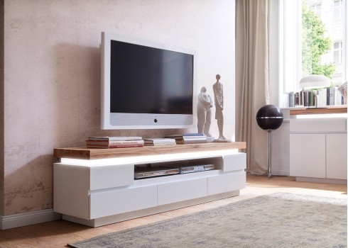 Tv-alus ROMINA valge / tamm, 175x40xH49 cm, LED, mööbel, elutoamööbel