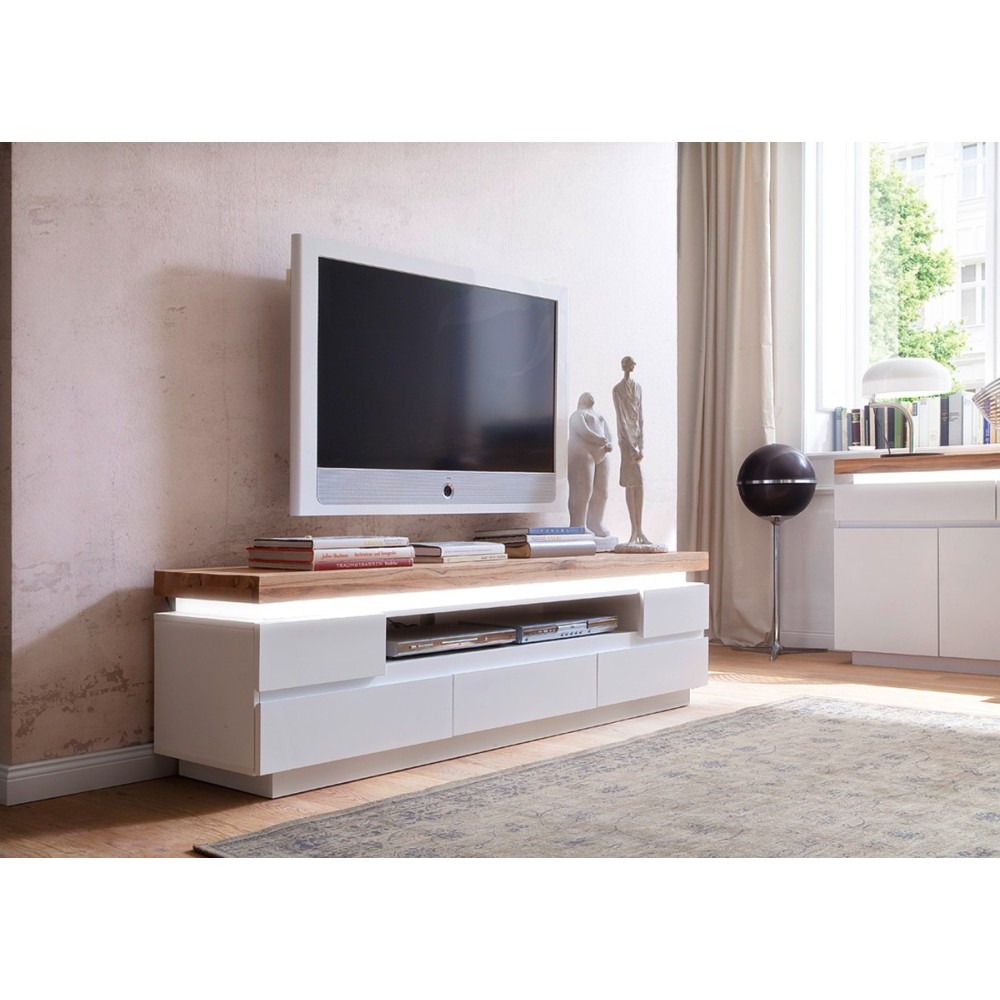 Tv-alus ROMINA valge / tamm, 175x40xH49 cm, LED, mööbel, elutoamööbel
