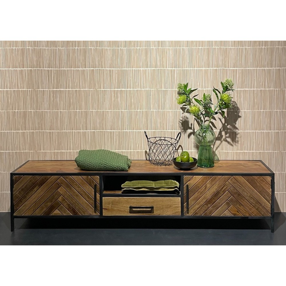 Tv-alus BROOKLYN naturaalne puit / must, mööbel, elutoamööbel, tv-kapp