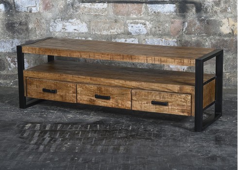 Tv-alus NAIROBI naturaalne puit / must mööbel, elutoamööbel, tv-alused