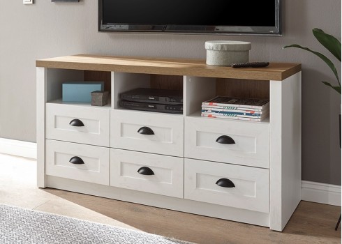 Tv-alus PROVENCE valge mänd / tamm,  mööbel, elutoamööbel, tv-alused