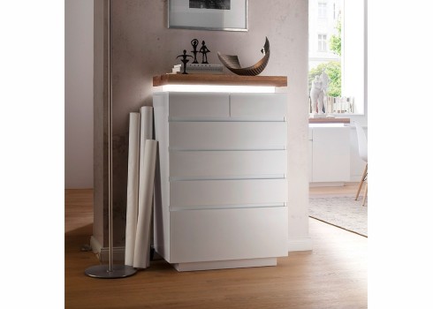 Kummut ROMINA valge / tamm, 73x40xH114 cm, LED, mööbel, elutoamööbel