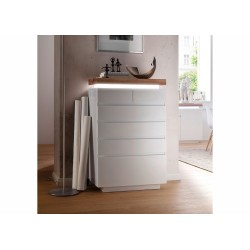 Kummut ROMINA valge / tamm, 73x40xH114 cm, LED, mööbel, elutoamööbel