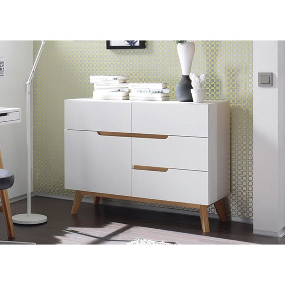 Kummut CERVO mattvalge / tamm, 97x40xH76 cm, mööbel, elutoamööbel