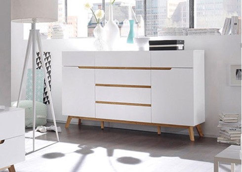 Kummut CERVO valge / tamm, 169x40xH101 cm, mööbel, elutoamööbel