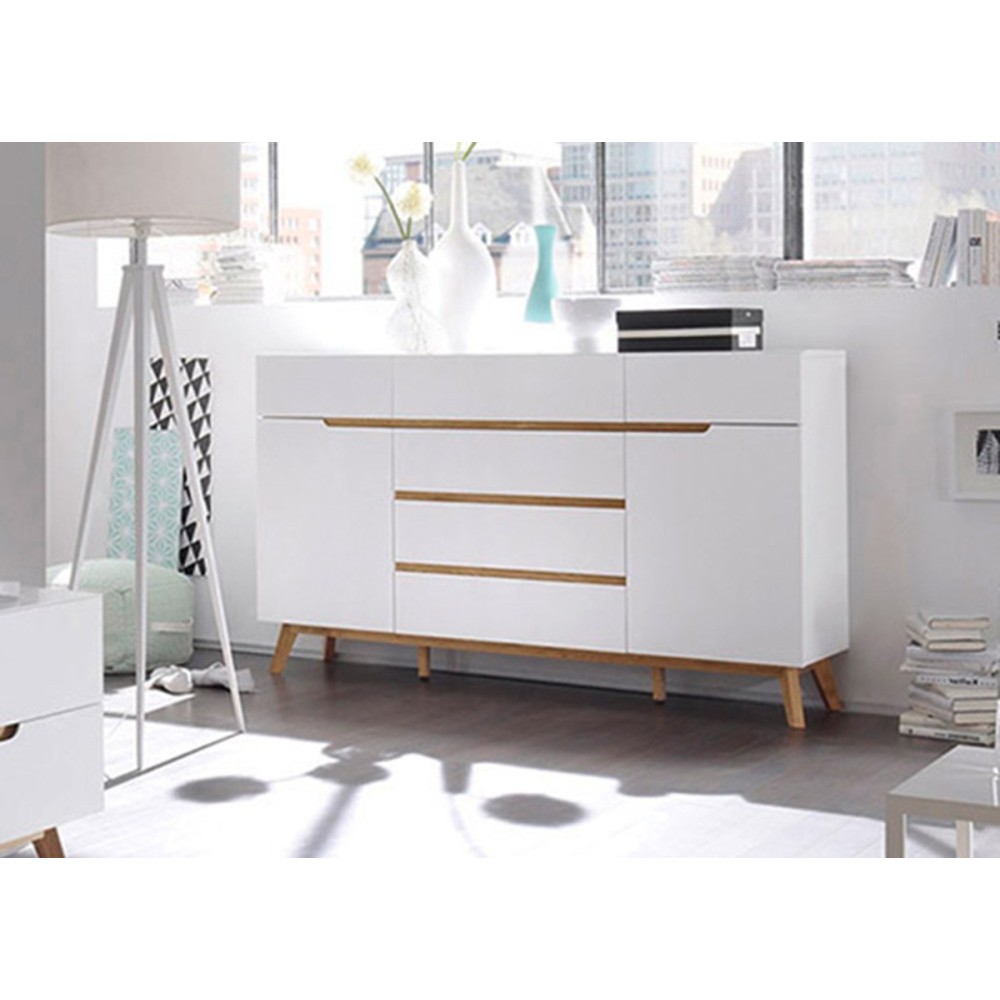 Kummut CERVO valge / tamm, 169x40xH101 cm, mööbel, elutoamööbel