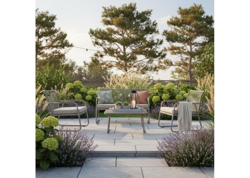 Aiamööblikomplekt MACOS laud, diivan ja 2 tooli, beež