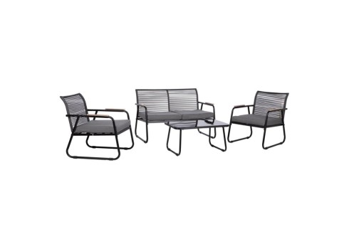 Aiamööblikomplekt MACOS laud, diivan ja 2 tooli, hall-must