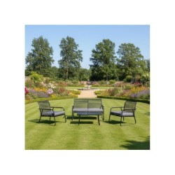 Aiamööblikomplekt MACOS laud, diivan ja 2 tooli, hall-must