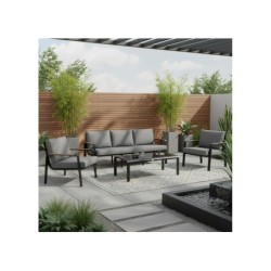 Aiamööblikomplekt LONA laud, diivan ja 2 tooli, hall-must