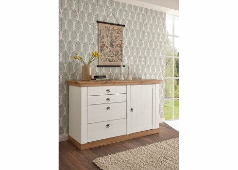 Kummut LANDHAUS valge mänd / tamm, mööbel, elutoamööbel, kummutid