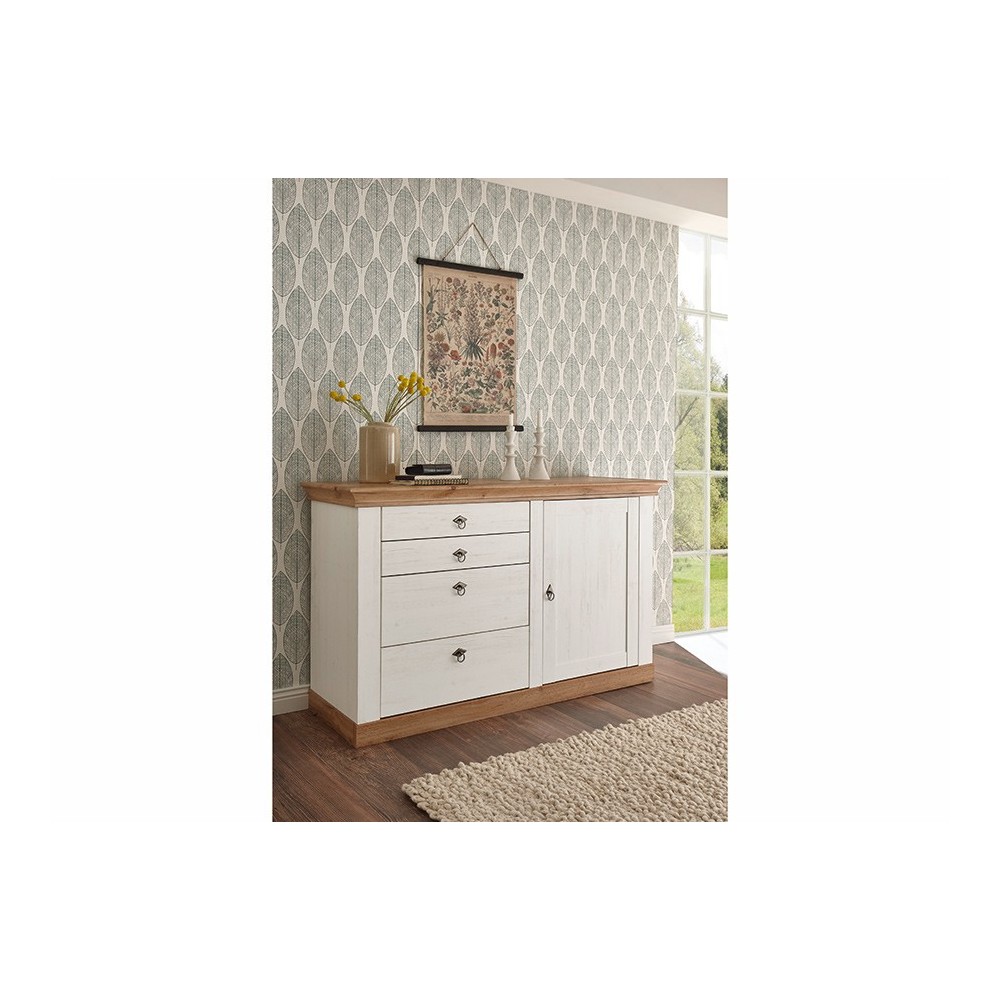 Kummut LANDHAUS valge mänd / tamm, mööbel, elutoamööbel, kummutid