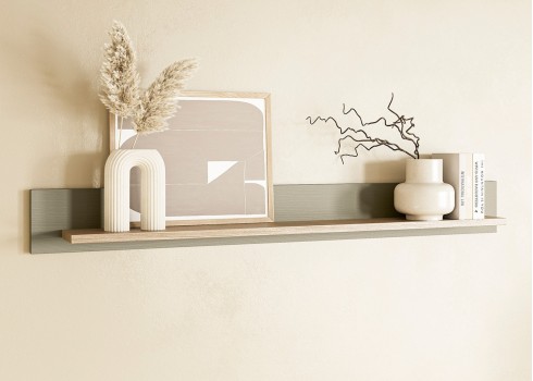 Seinariiul STRANDA hallikasroheline / tamm, mööbel, elutoamööbel, seinariiulid