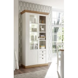 Vitriinkapp LANDHAUS valge mänd / tamm, mööbel, elutoamööbel, vitriin