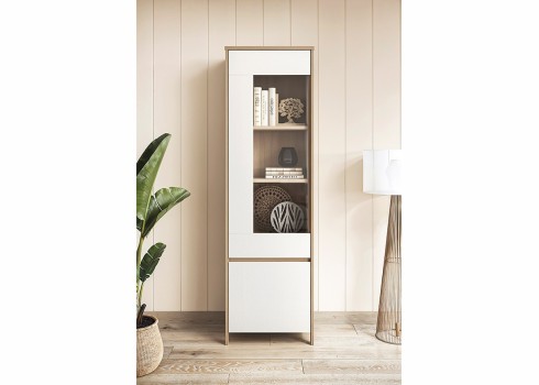 Vitriinkapp STRANDA valge / tamm, mööbel, elutoamööbel, vitriinkapid