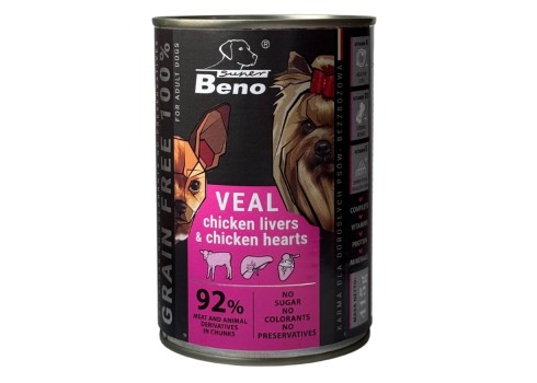 Super Beno konserv koerale veise, kodulinnu maksa ja südamega, tükid kastmes 10x415g