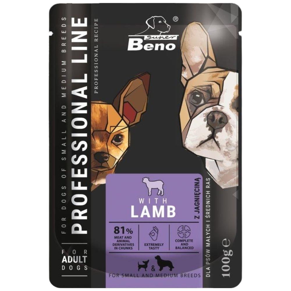 Super Beno konserv koerale S-M lambalihaga 24x100g