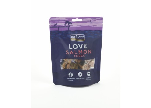 FISH4DOGS KOERA MAIUS LOVE LÕHE KUUBIKUD 85G