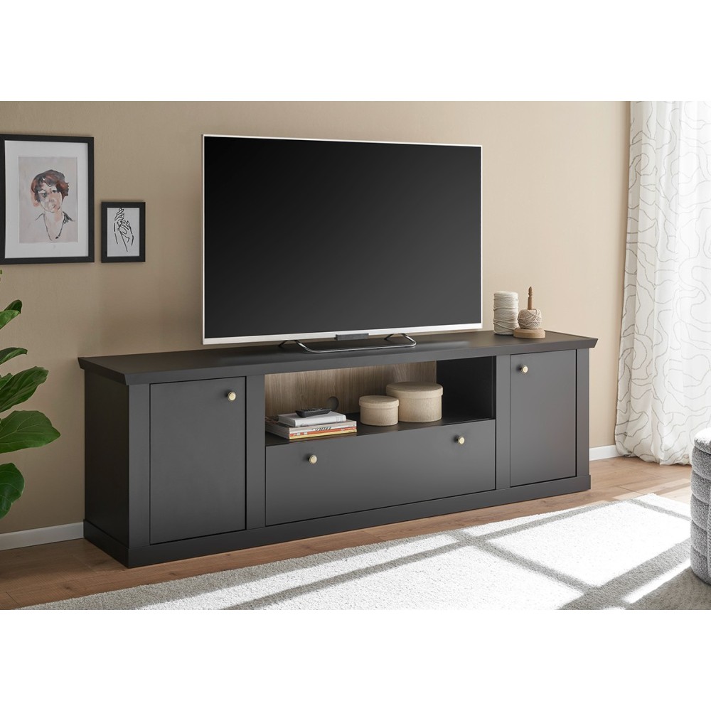 Tv-alus LINCOLN mattmust / tamm, mööbel, eluotoamööbel, tv-alused, tv-kapp