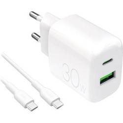 Charger Puro PRO LITE 30W USB-C-USB + Cable, White