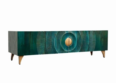 Tv-alus SUNSET türkiis / kuldne, mööbel, elutoamööbel, tv-alused, tv-laud, tv-lauad
