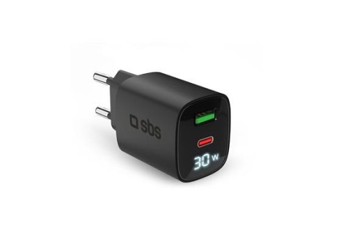 Charger SBS GaN 30W, USB-C, LCD, Black