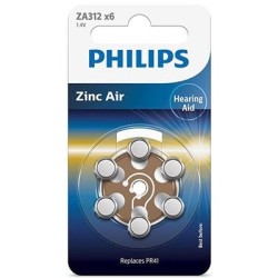 Patarei Philips ZA312 1.4 V 6 tk Zinc Air PR41