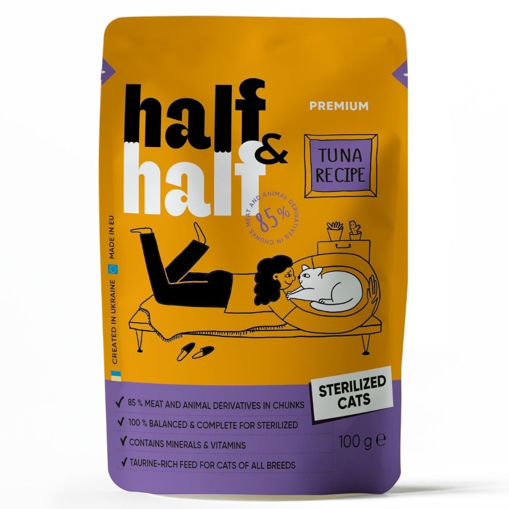 Half&Half Sterilised Adult tuunikala kastmes kassi märgtoit 22x100g