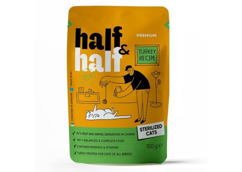 Half&Half Sterilised Adult kalkun želees märgtoit kassile 22x100g
