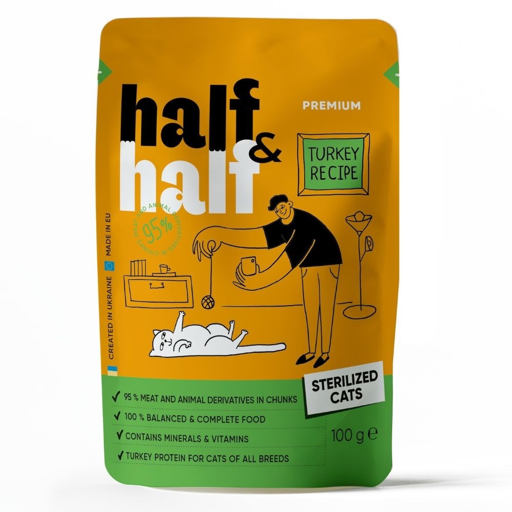 Half&Half Sterilised Adult kalkun želees märgtoit kassile 22x100g