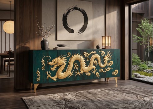 Kummut DRAGON türkiis / kuldne, mööbel, elutoamööbel, kummutid, kummut