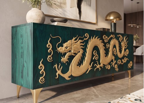 Kummut DRAGON türkiis / kuldne, mööbel, elutoamööbel, kummutid, kummut
