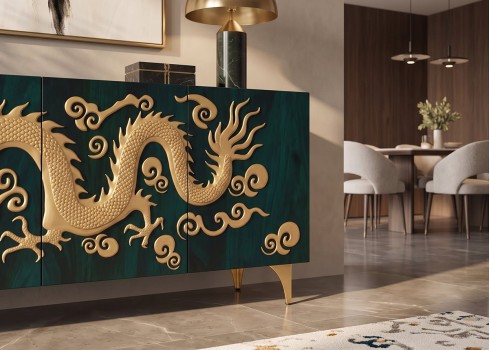Kummut DRAGON türkiis / kuldne, mööbel, elutoamööbel, kummutid, kummut