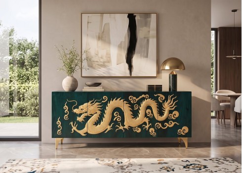 Kummut DRAGON türkiis / kuldne, mööbel, elutoamööbel, kummutid, kummut