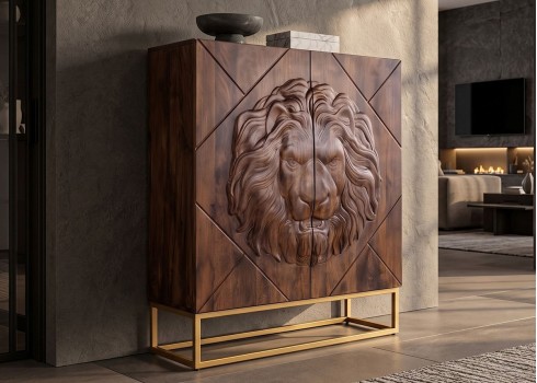 Kapp LION pruun / kuldne, mööbel, elutoamööbel, kapid, elutoakapp, puidust kapp